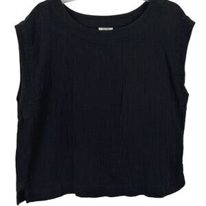 ANA Women Cotton Gauze Sleeveless Boxy Top Minimalist Boho Black Size Medium